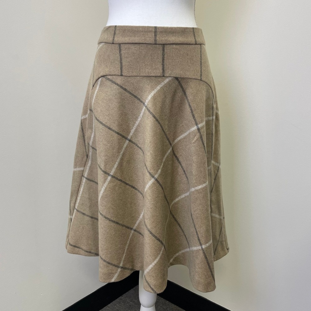 Zara Basic Tan Plaid Wool Blend Midi Skirt Medium A-Line Pockets Classic Fall